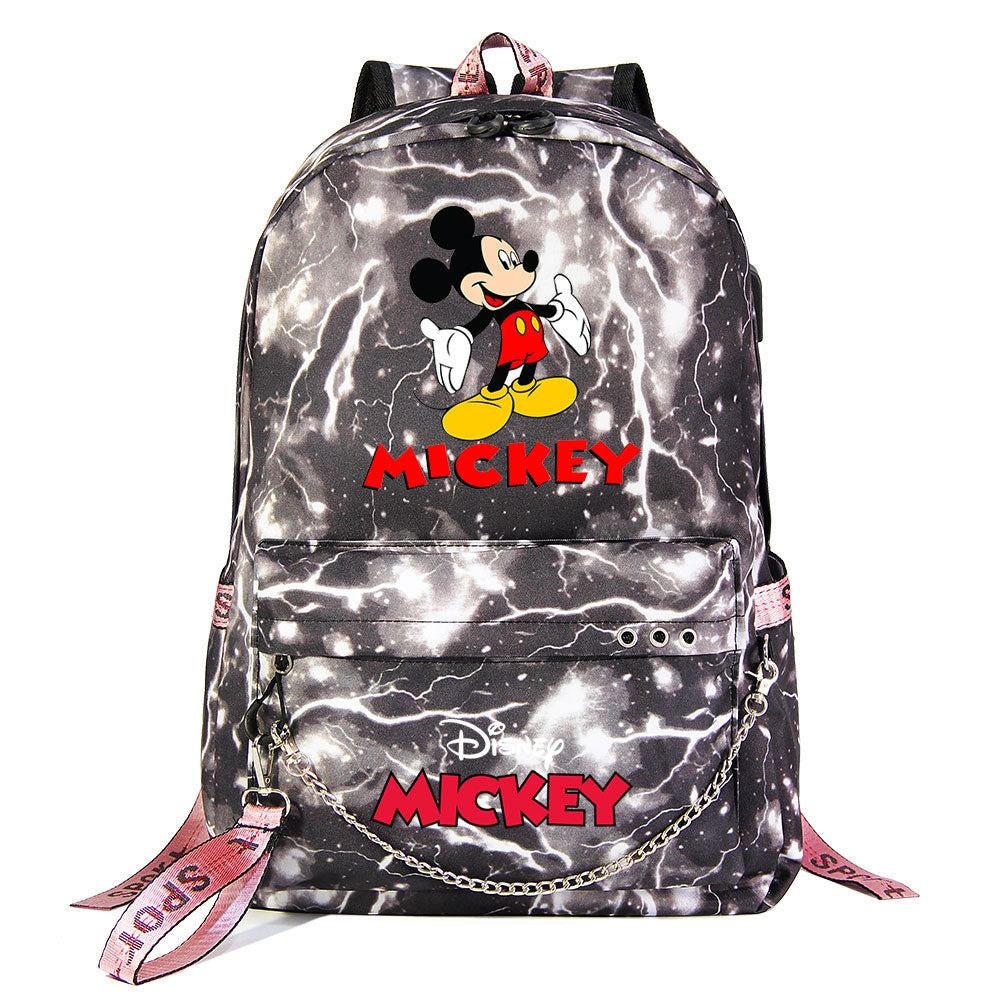 Mickey Mouse USB Charging Backpack Shoolbag Notebook Bag Gifts for Kids Students