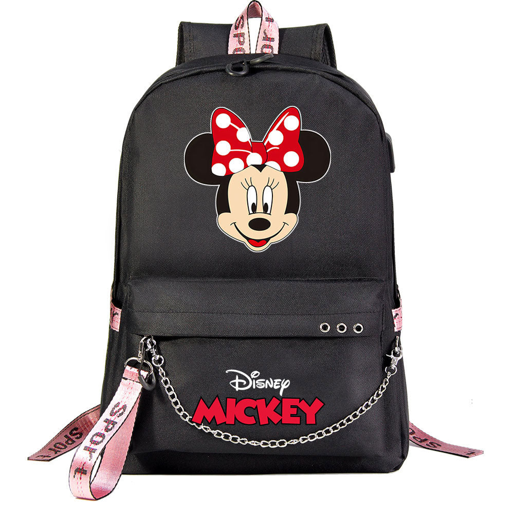 Mickey Mouse USB Charging Backpack Shoolbag Notebook Bag Gifts for Kids Students