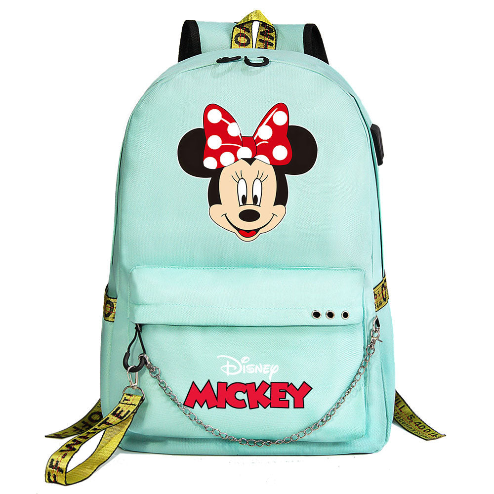 Mickey Mouse USB Charging Backpack Shoolbag Notebook Bag Gifts for Kids Students