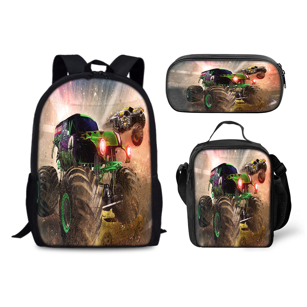 Monster Jam Schoolbag Backpack Lunch Bag Pencil Case 3pcs Set Gift for Kids Students