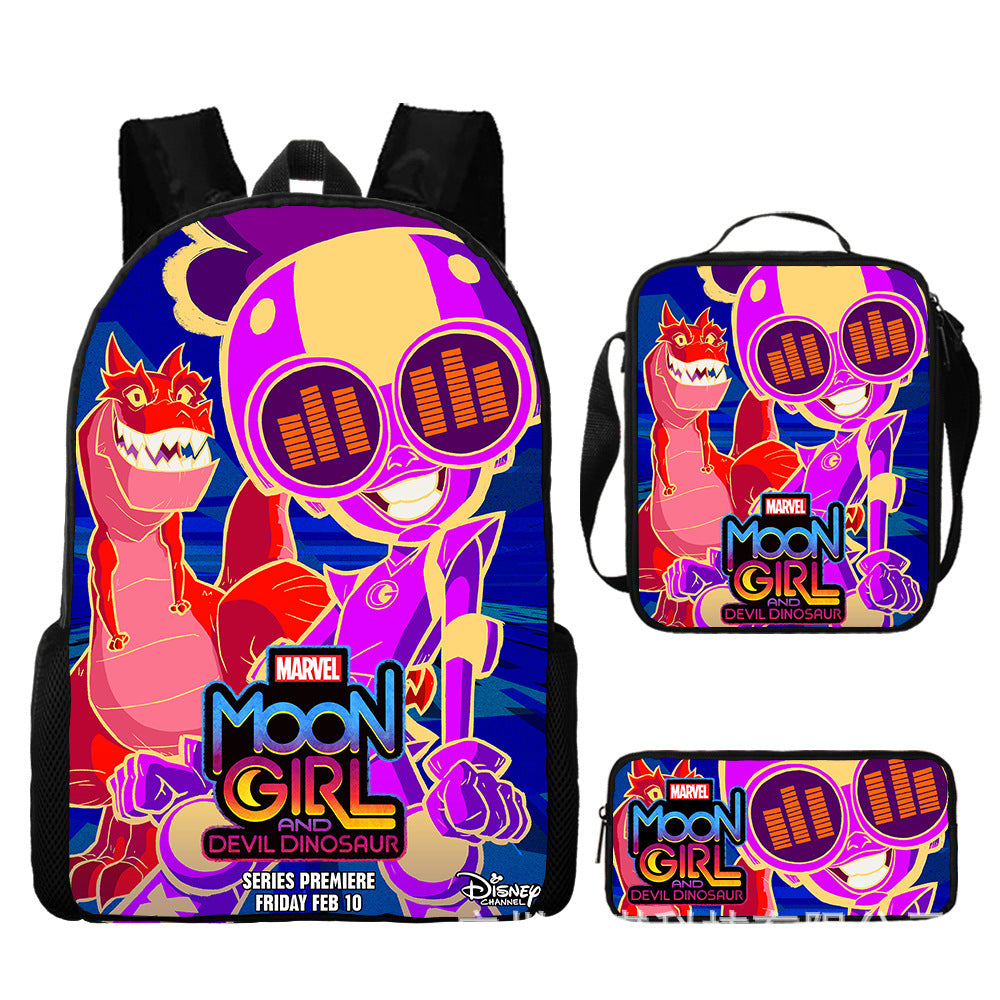Moon Girl and Devil Dinosaur Schoolbag Backpack Lunch Bag Pencil Case 3pcs Set Gift for Kids Students