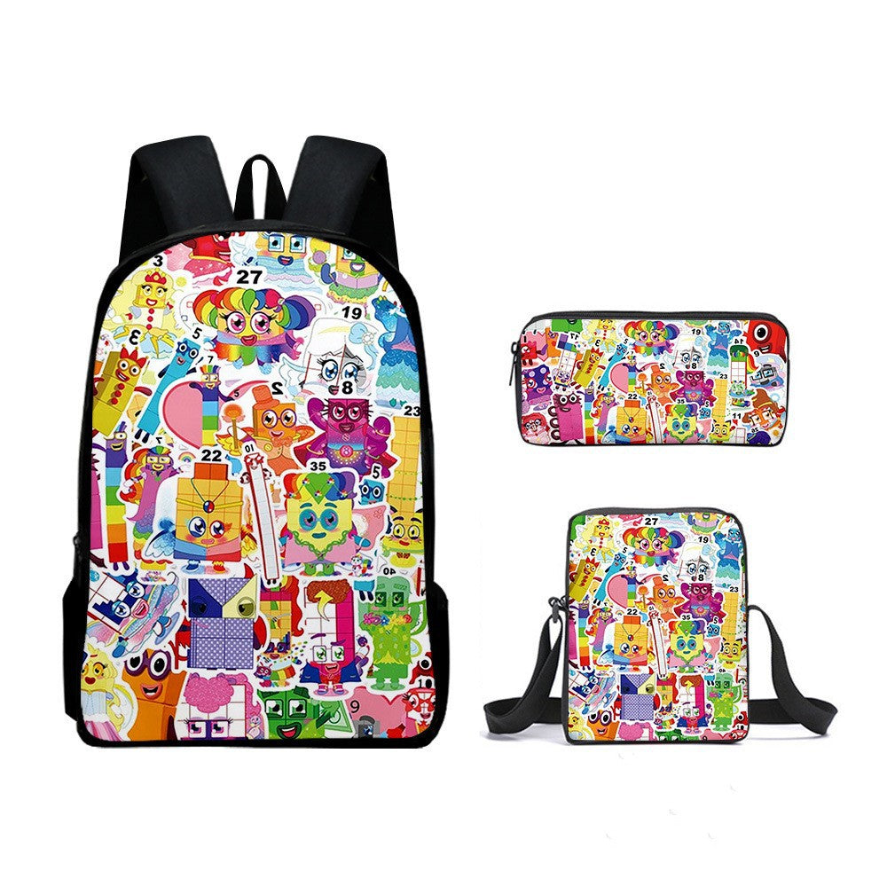 NumberBlocks Schoolbag Backpack Lunch Bag Pencil Case 3pcs Set Gift for Kids Students