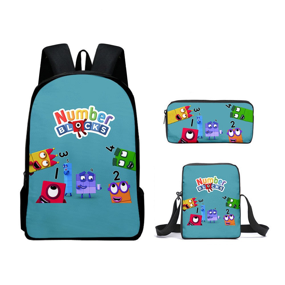 NumberBlocks Schoolbag Backpack Lunch Bag Pencil Case 3pcs Set Gift for Kids Students