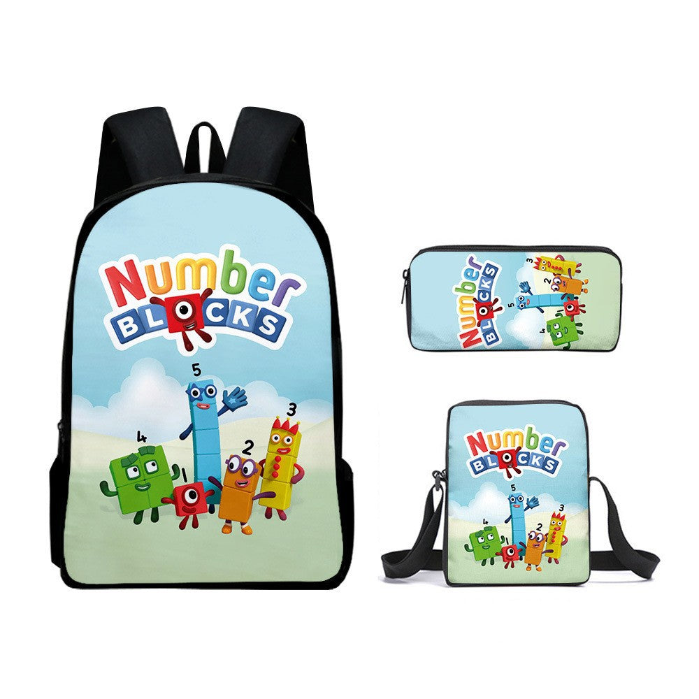 NumberBlocks Schoolbag Backpack Lunch Bag Pencil Case 3pcs Set Gift for Kids Students