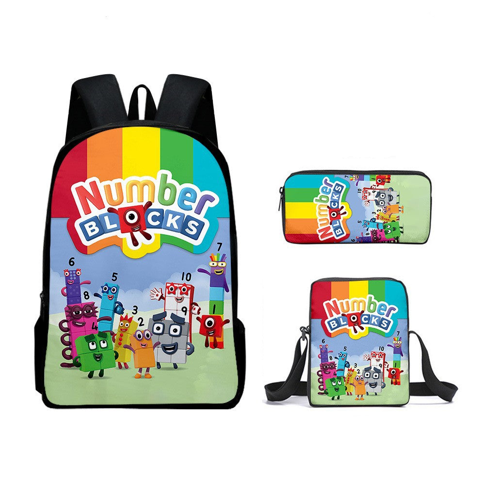 NumberBlocks Schoolbag Backpack Lunch Bag Pencil Case 3pcs Set Gift for Kids Students