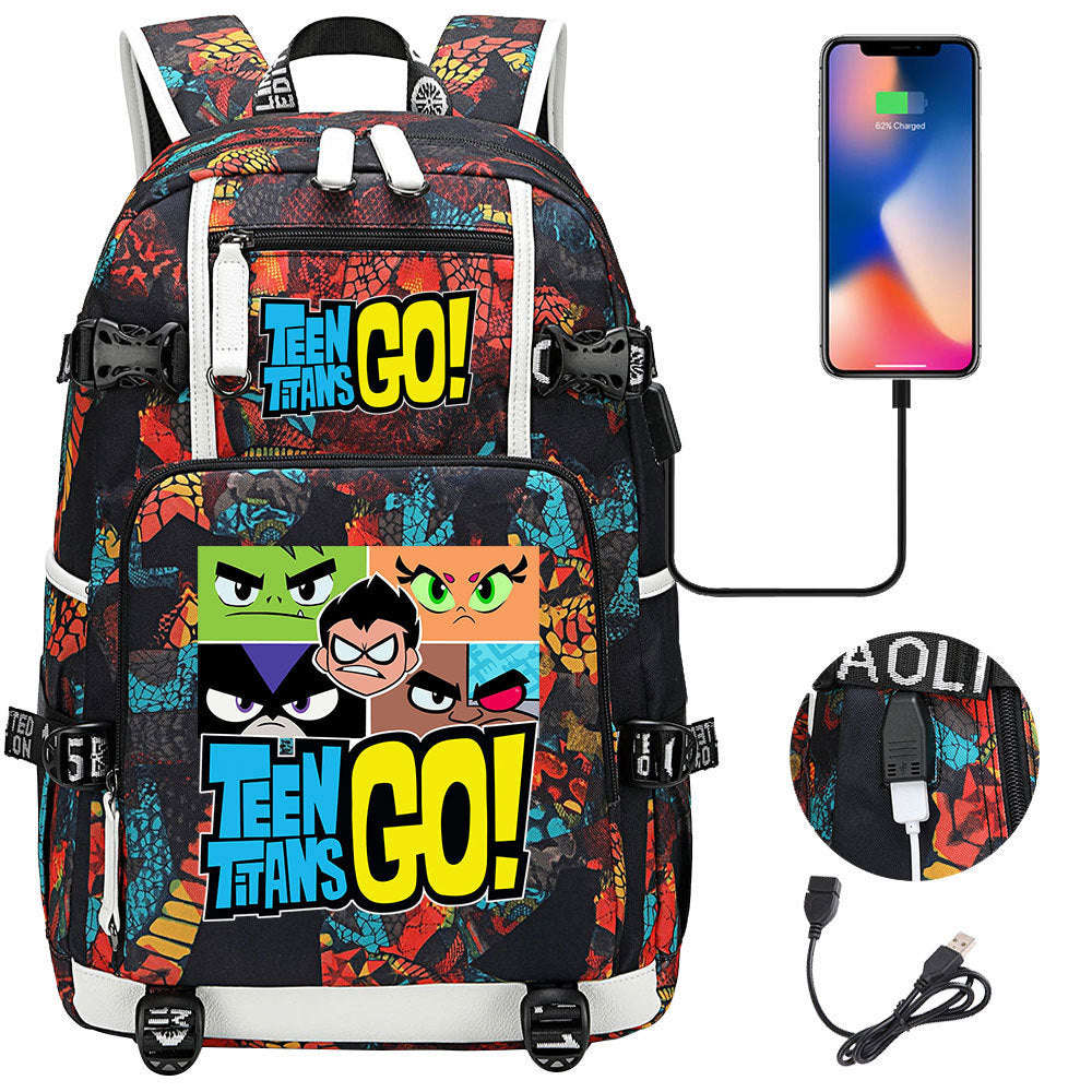 Teen Titans Go USB Charging Backpack School NoteBook Laptop Travel Bags