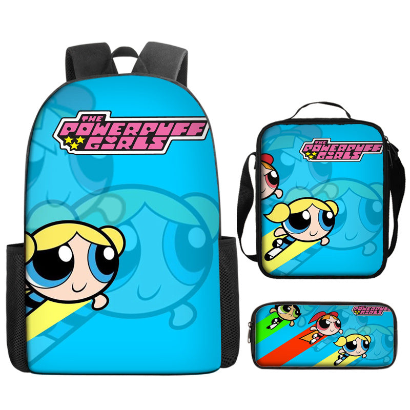 The Powerpuff Girls Schoolbag Backpack Lunch Bag Pencil Case 3pcs Set Gift for Kids Students
