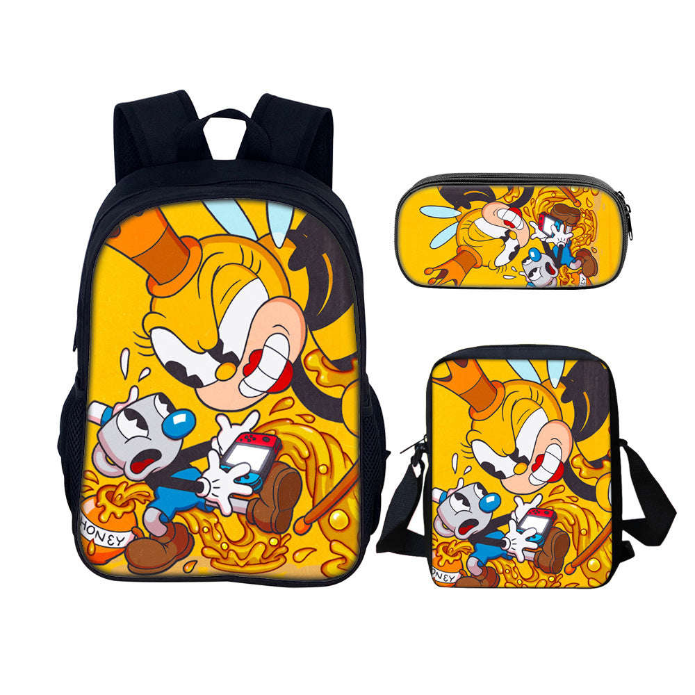 Cuphead Schoolbag Backpack Lunch Bag Pencil Case 3pcs Set Gift for Kids Students