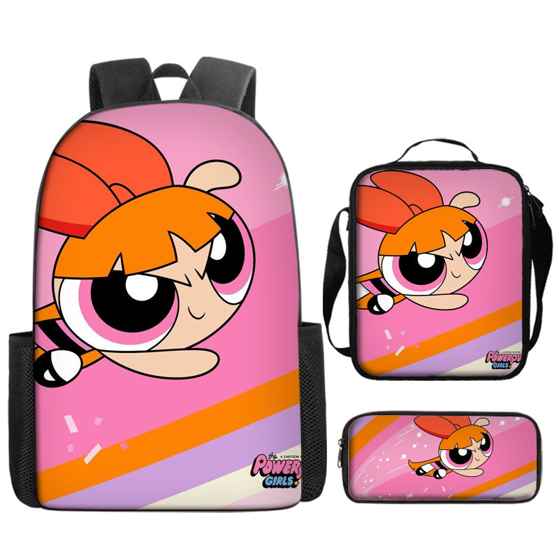 The Powerpuff Girls Schoolbag Backpack Lunch Bag Pencil Case 3pcs Set Gift for Kids Students