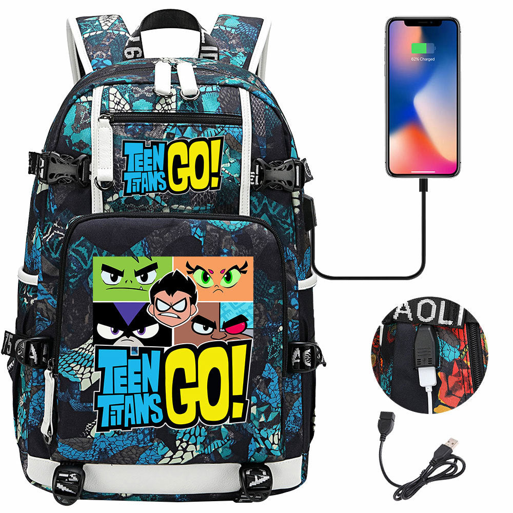 Teen Titans Go USB Charging Backpack School NoteBook Laptop Travel Bags