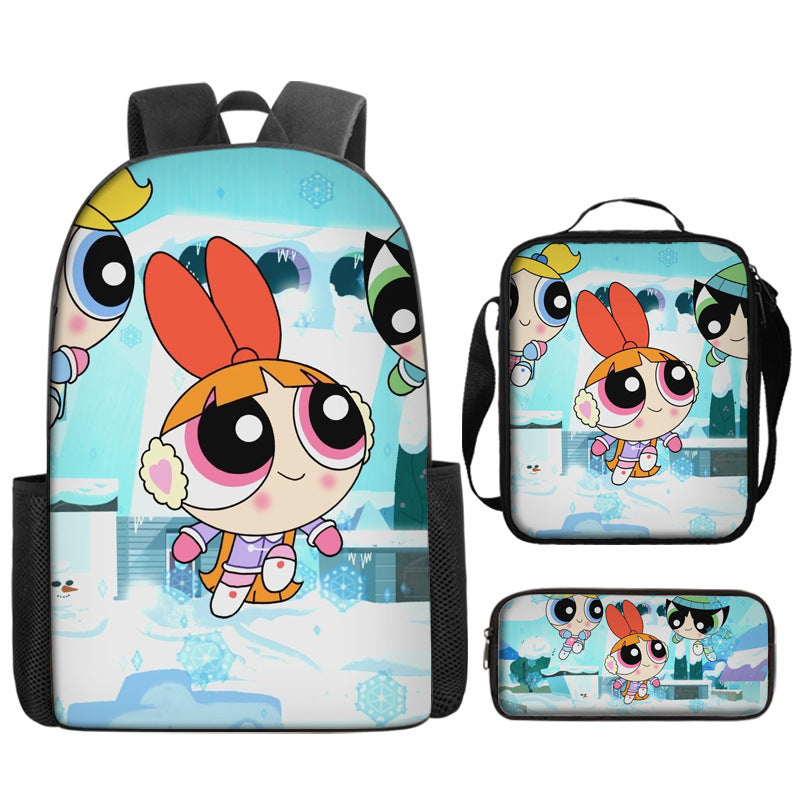 The Powerpuff Girls Schoolbag Backpack Lunch Bag Pencil Case 3pcs Set Gift for Kids Students