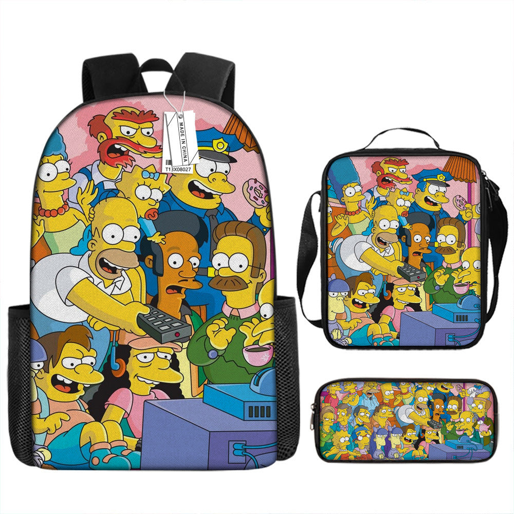 The Simpsons Schoolbag Backpack Lunch Bag Pencil Case 3pcs Set Gift for Kids Students