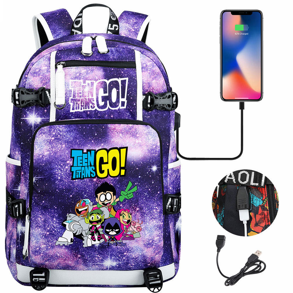 Teen Titans Go USB Charging Backpack School NoteBook Laptop Travel Bags