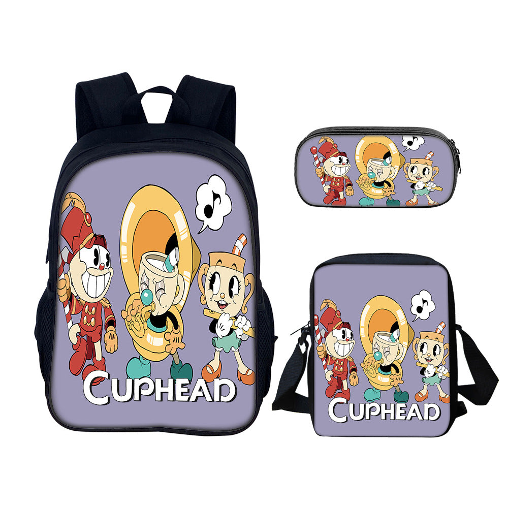 Cuphead Schoolbag Backpack Lunch Bag Pencil Case 3pcs Set Gift for Kids Students