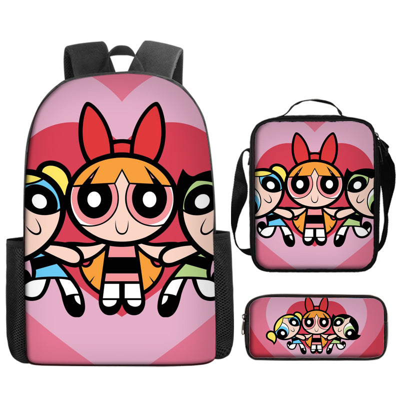 The Powerpuff Girls Schoolbag Backpack Lunch Bag Pencil Case 3pcs Set Gift for Kids Students