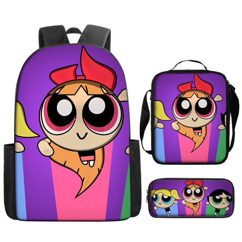 The Powerpuff Girls Schoolbag Backpack Lunch Bag Pencil Case 3pcs Set Gift for Kids Students