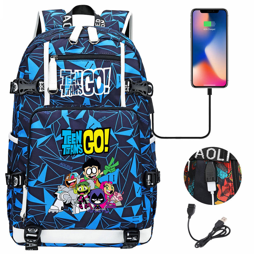 Teen Titans Go USB Charging Backpack School NoteBook Laptop Travel Bags