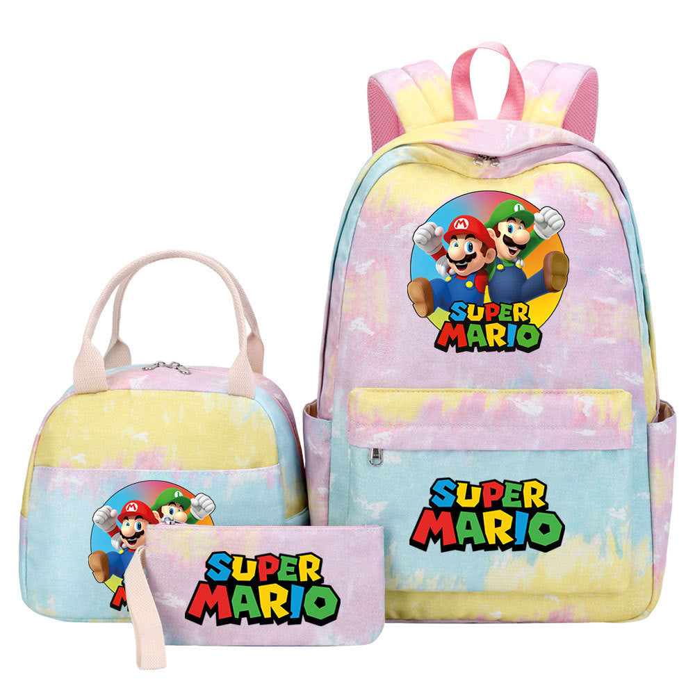 Super Mario Pink Starry Sky SchoolBag Backpack Lunch Box Bag Book Pencil Bags  3pcs Set