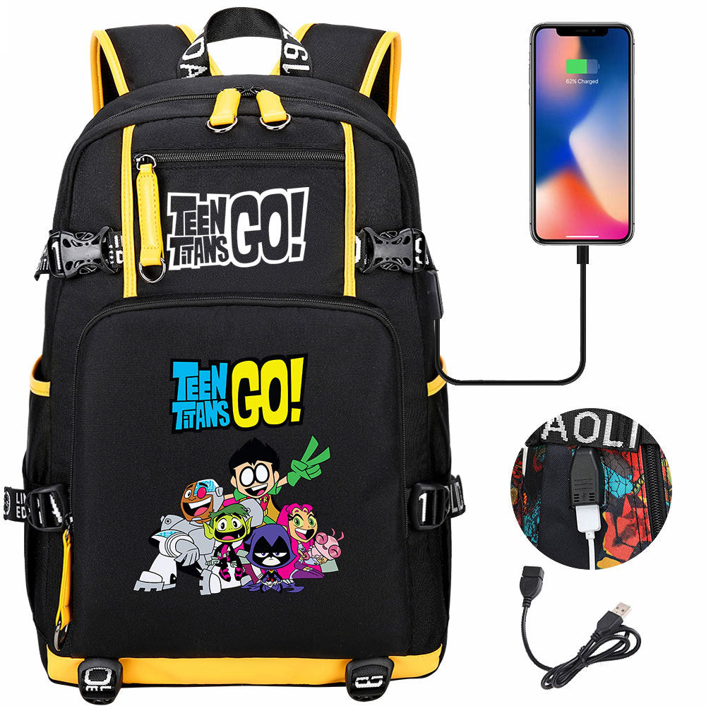 Teen Titans Go USB Charging Backpack School NoteBook Laptop Travel Bags