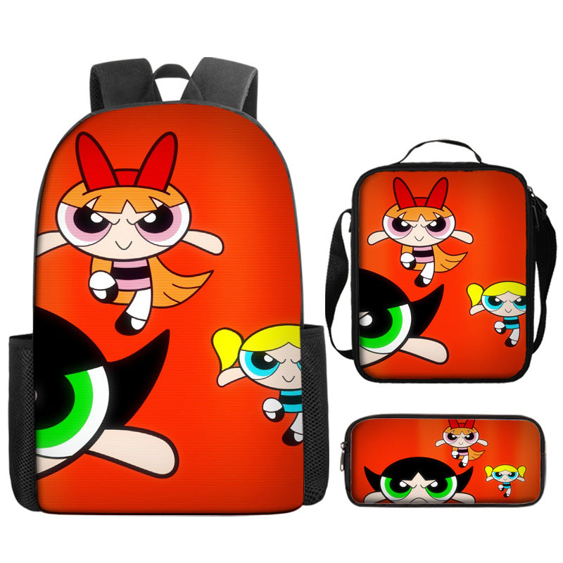 The Powerpuff Girls Schoolbag Backpack Lunch Bag Pencil Case 3pcs Set Gift for Kids Students