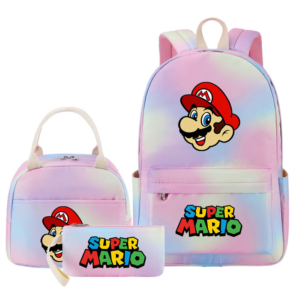 Super Mario Pink Starry Sky SchoolBag Backpack Lunch Box Bag Book Pencil Bags  3pcs Set