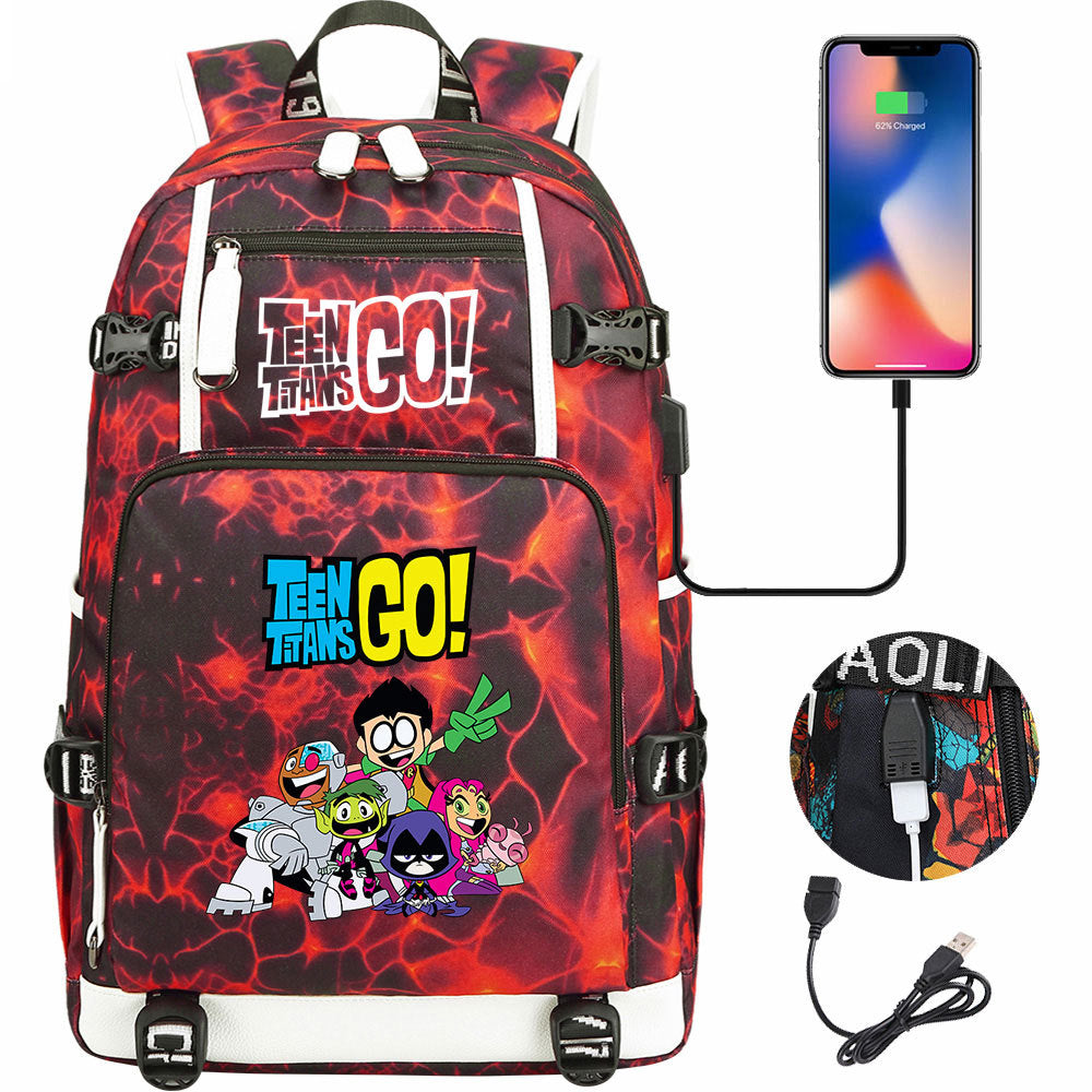 Teen Titans Go USB Charging Backpack School NoteBook Laptop Travel Bags