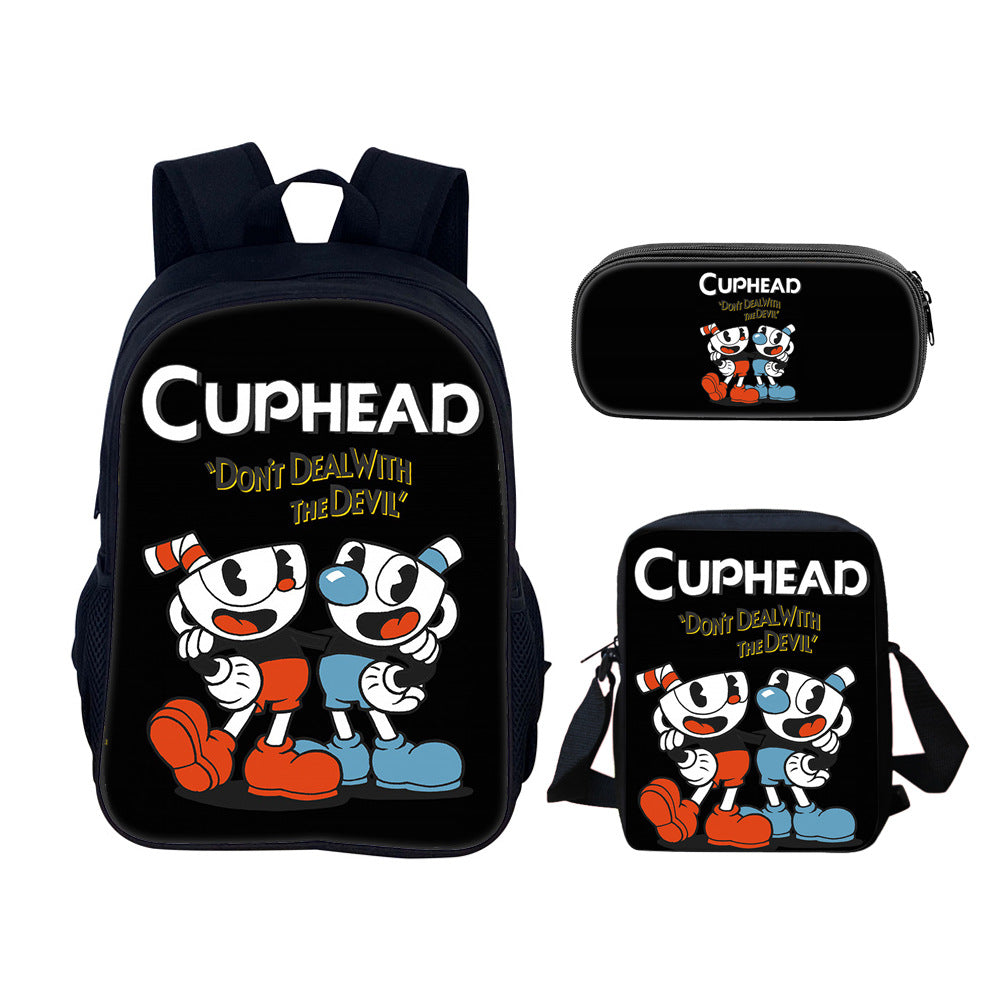 Cuphead Schoolbag Backpack Lunch Bag Pencil Case 3pcs Set Gift for Kids Students