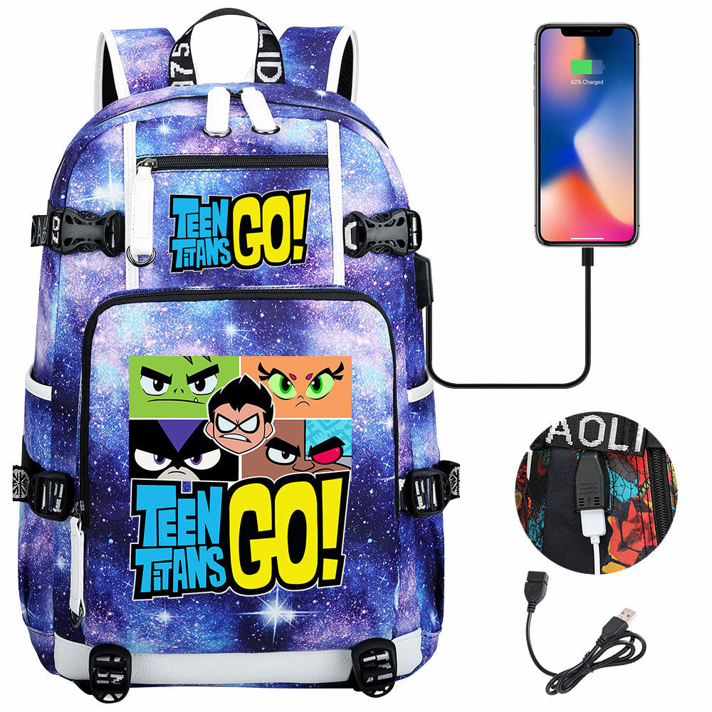 Teen Titans Go USB Charging Backpack School NoteBook Laptop Travel Bags