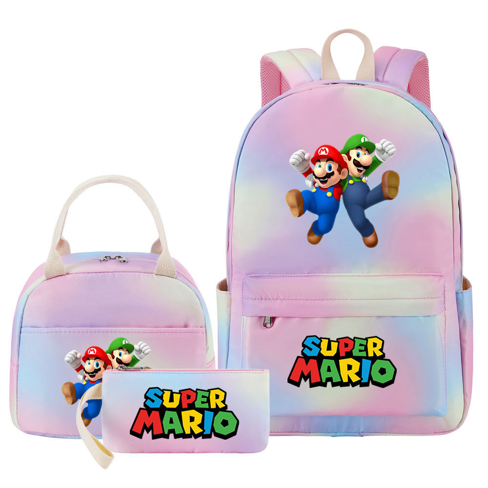 Super Mario Pink Starry Sky SchoolBag Backpack Lunch Box Bag Book Pencil Bags  3pcs Set