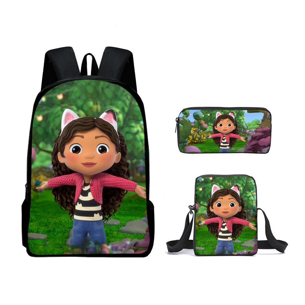 Gabbys Dollhouse Schoolbag Backpack Lunch Bag Pencil Case 3pcs Set Gift for Kids Students