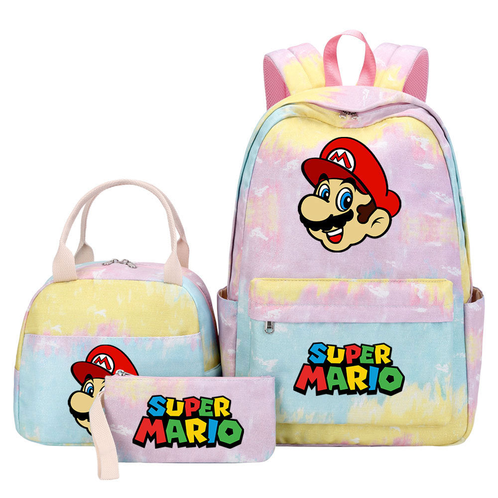 Super Mario Pink Starry Sky SchoolBag Backpack Lunch Box Bag Book Pencil Bags  3pcs Set
