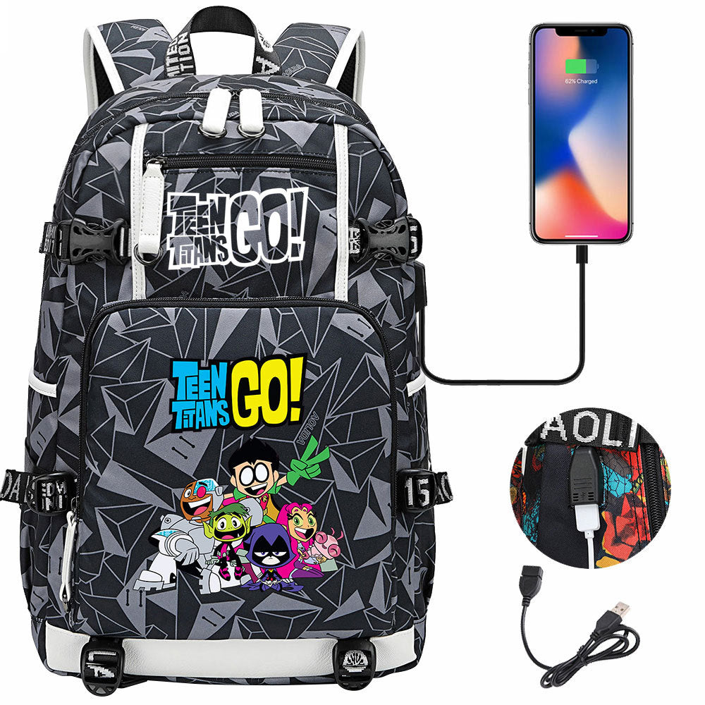 Teen Titans Go USB Charging Backpack School NoteBook Laptop Travel Bags