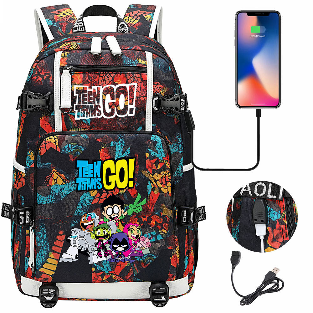 Teen Titans Go USB Charging Backpack School NoteBook Laptop Travel Bags