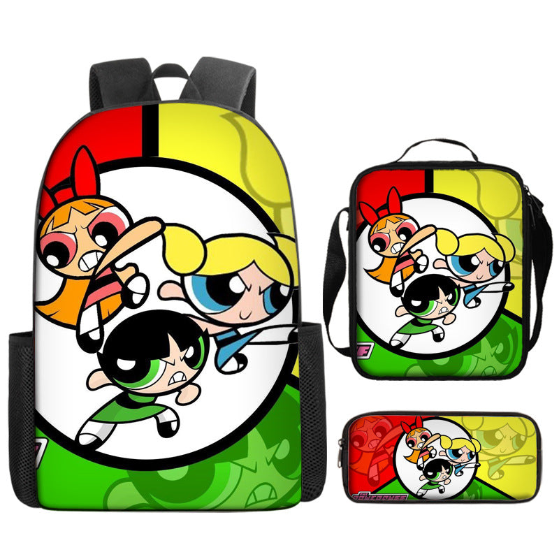 The Powerpuff Girls Schoolbag Backpack Lunch Bag Pencil Case 3pcs Set Gift for Kids Students