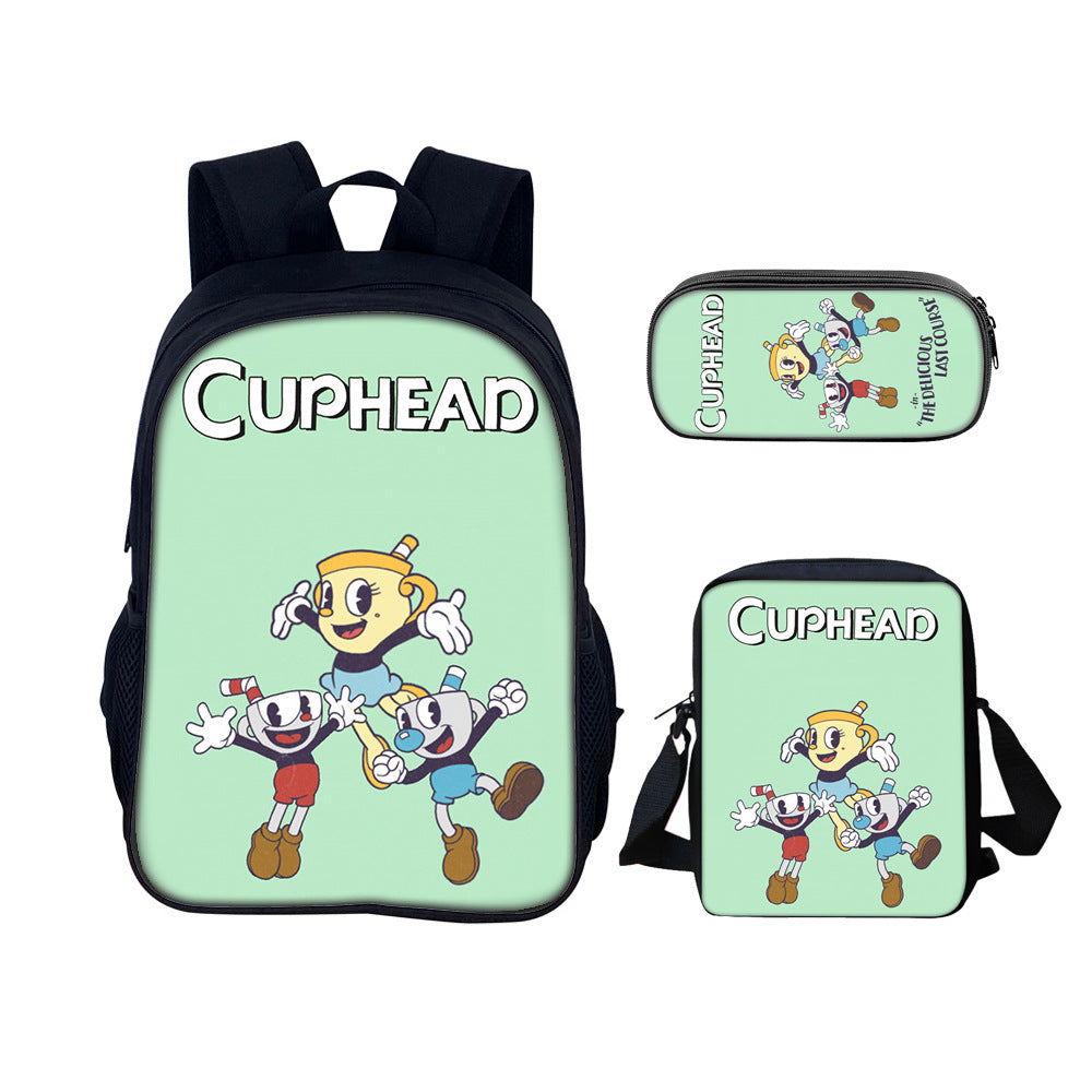 Cuphead Schoolbag Backpack Lunch Bag Pencil Case 3pcs Set Gift for Kids Students