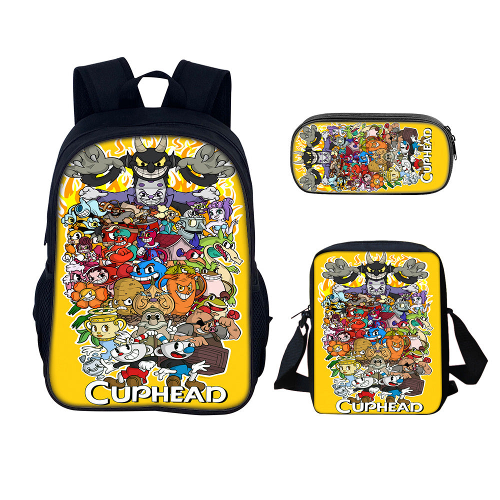 Cuphead Schoolbag Backpack Lunch Bag Pencil Case 3pcs Set Gift for Kids Students