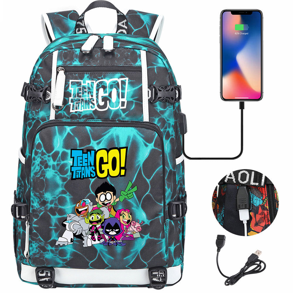 Teen Titans Go USB Charging Backpack School NoteBook Laptop Travel Bags