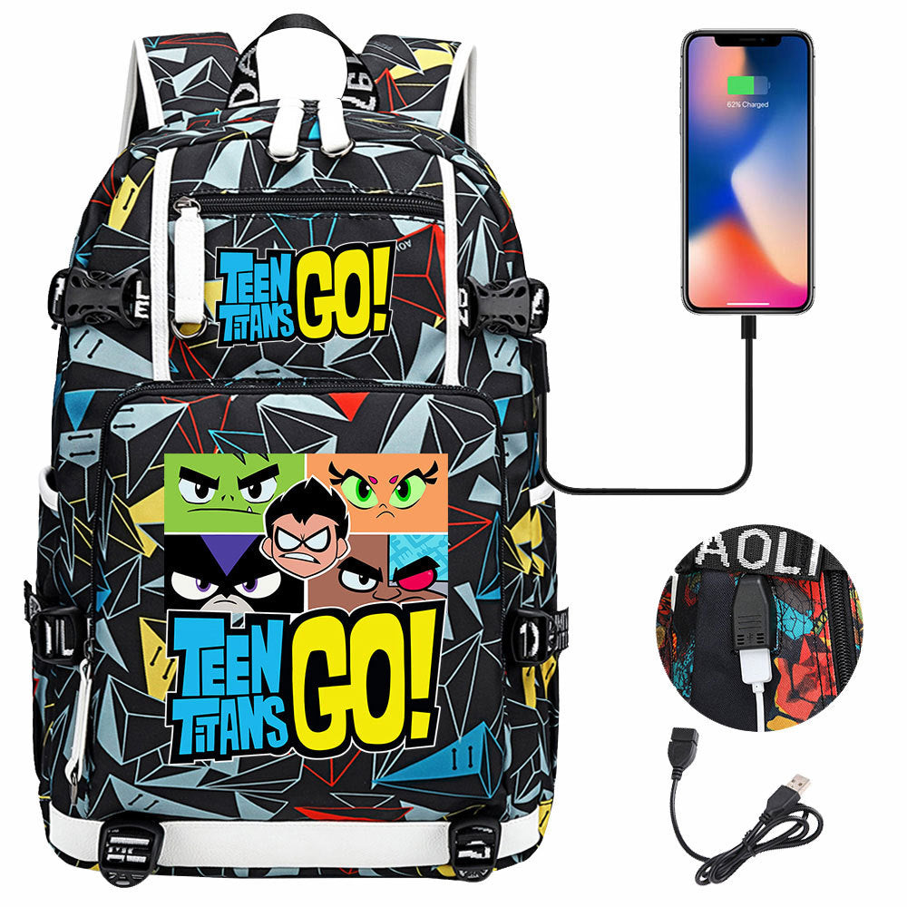 Teen Titans Go USB Charging Backpack School NoteBook Laptop Travel Bags