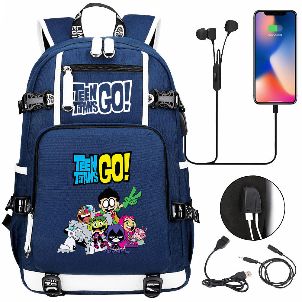 Teen Titans Go USB Charging Backpack School NoteBook Laptop Travel Bags