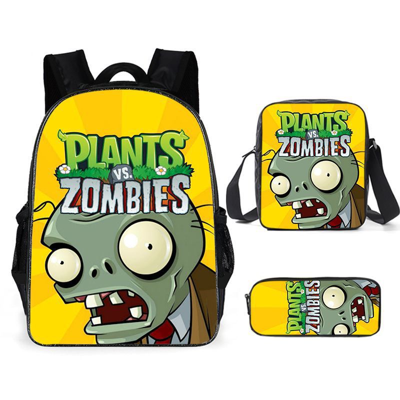 Plants vs Zombies Schoolbag Backpack Lunch Bag Pencil Case 3pcs Set Gift for Kids Students