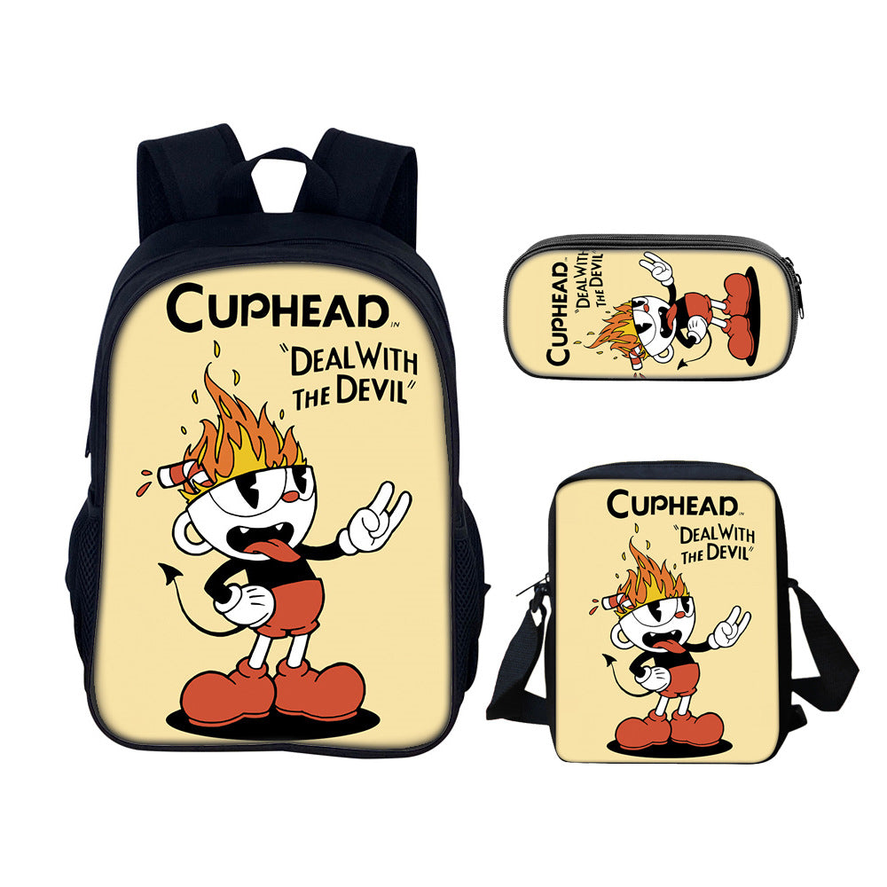 Cuphead Schoolbag Backpack Lunch Bag Pencil Case 3pcs Set Gift for Kids Students