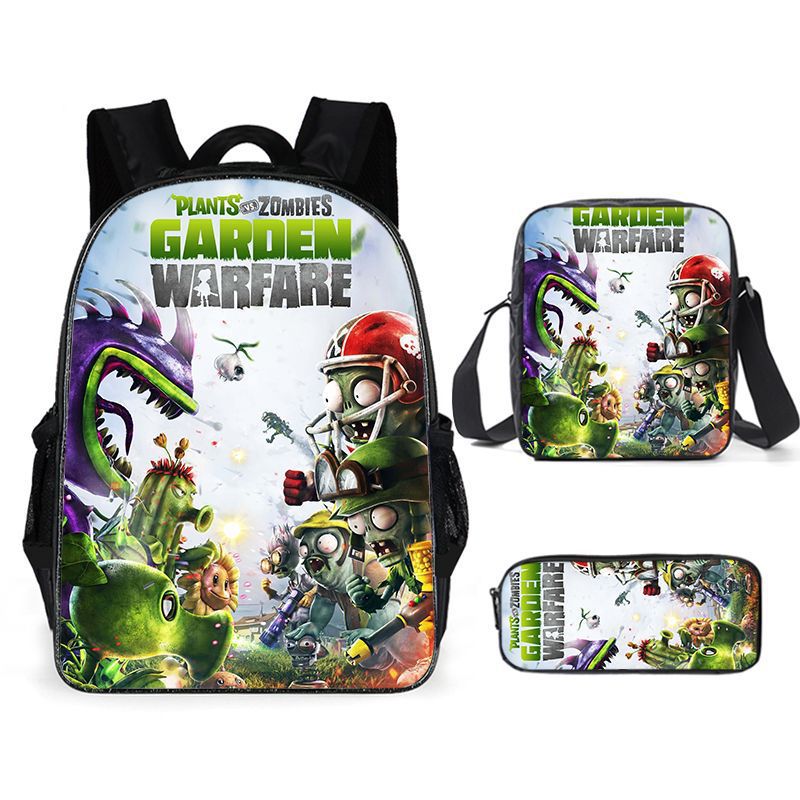 Plants vs Zombies Schoolbag Backpack Lunch Bag Pencil Case 3pcs Set Gift for Kids Students
