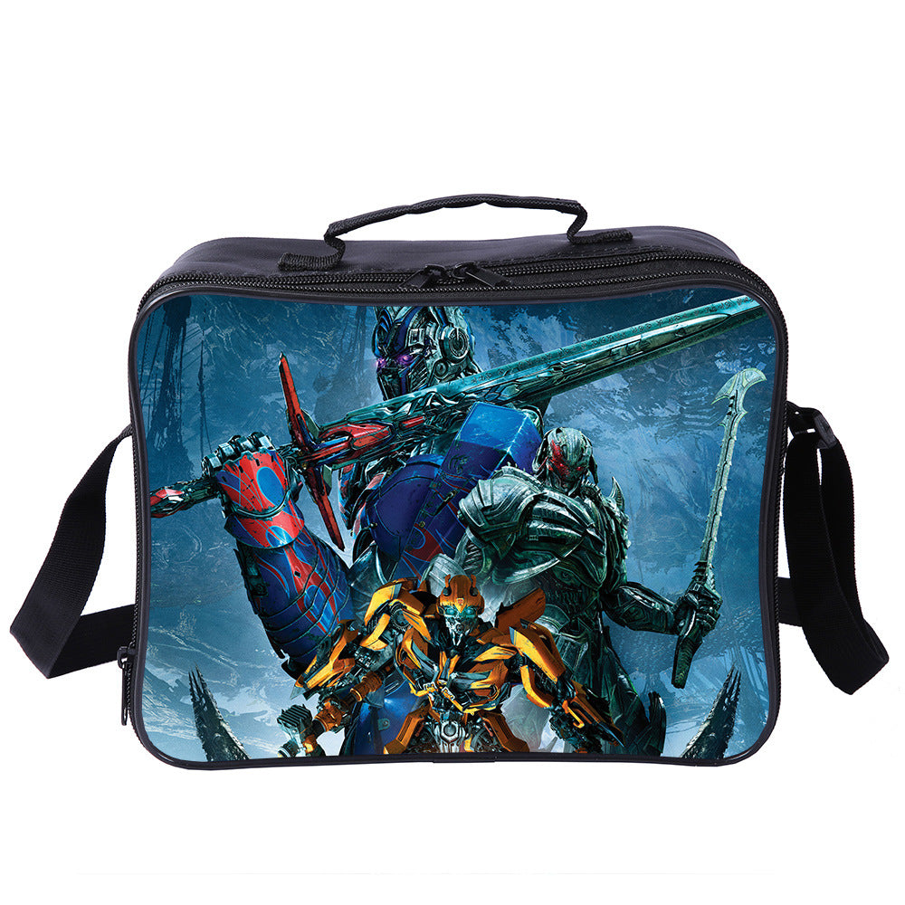 Transformers Optimus Prime PU Leather Portable Lunch Box School Tote Storage Picnic Bag