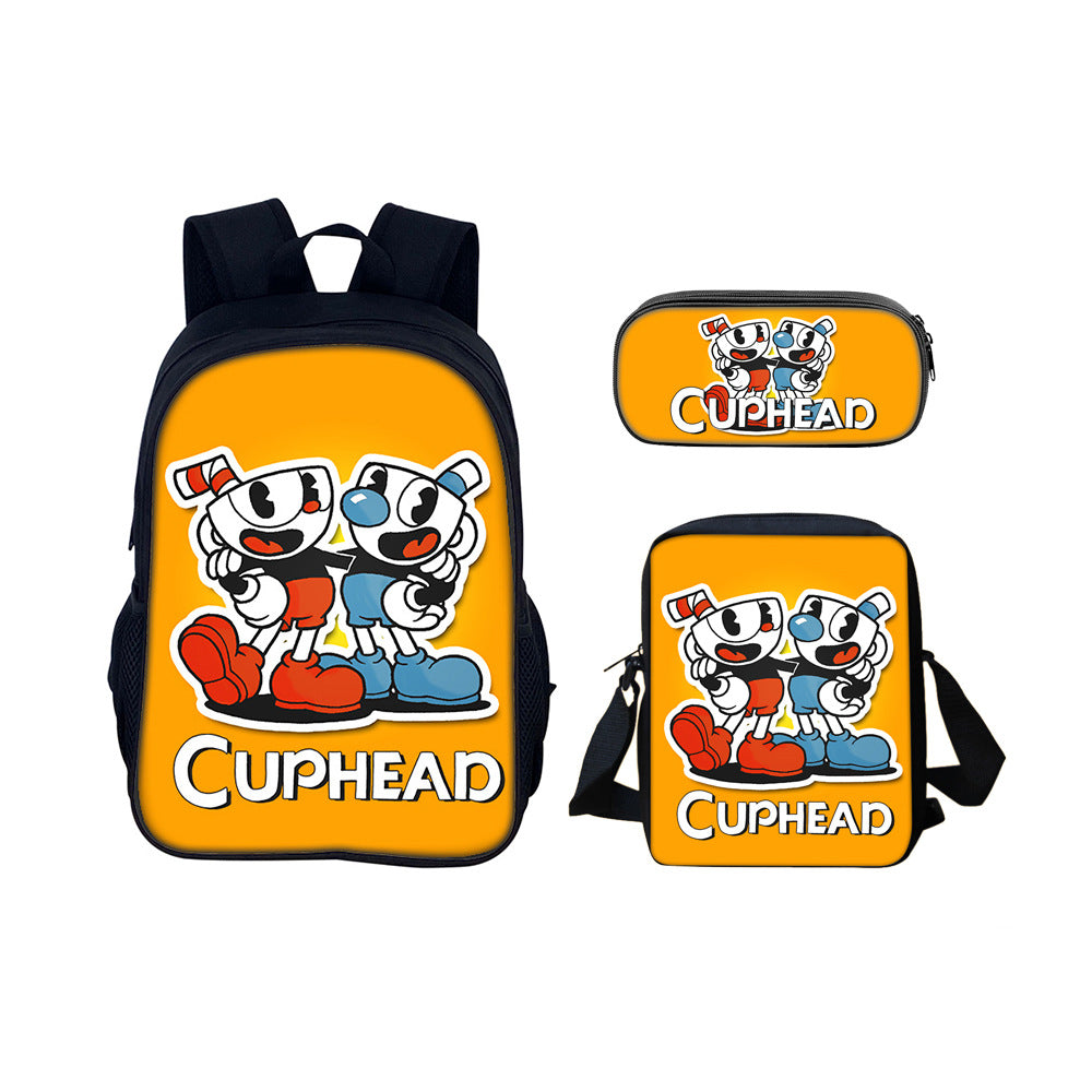 Cuphead Schoolbag Backpack Lunch Bag Pencil Case 3pcs Set Gift for Kids Students