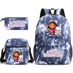 Gabby's Dollhouse SchoolBag Backpack Shoulder Bag Book Pencil Bags 3pcs Set