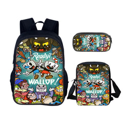 Cuphead Schoolbag Backpack Lunch Bag Pencil Case 3pcs Set Gift for Kids Students