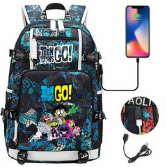 Teen Titans Go USB Charging Backpack School NoteBook Laptop Travel Bags