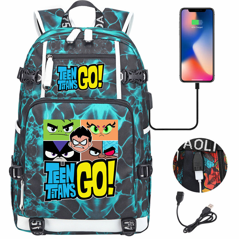 Teen Titans Go USB Charging Backpack School NoteBook Laptop Travel Bags