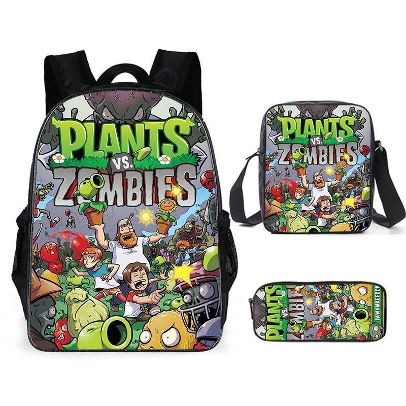 Plants vs Zombies Schoolbag Backpack Lunch Bag Pencil Case 3pcs Set Gift for Kids Students