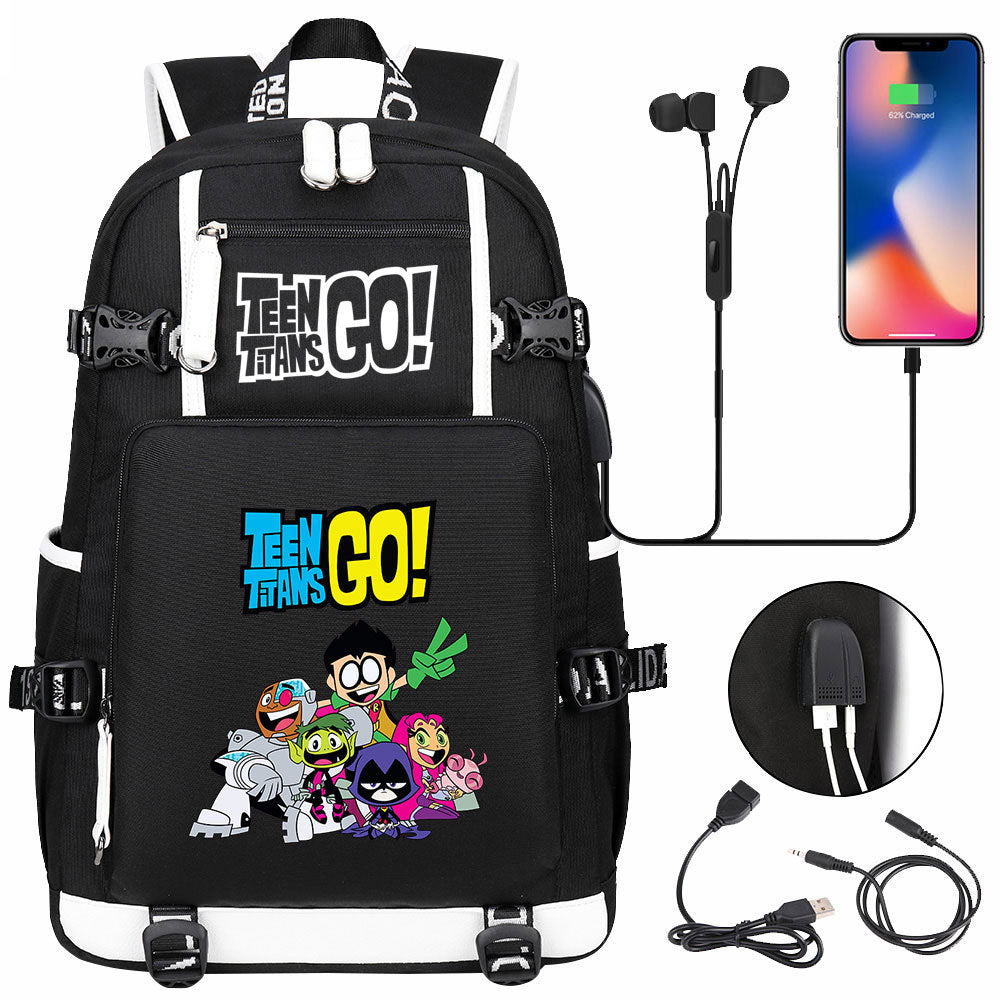 Teen Titans Go USB Charging Backpack School NoteBook Laptop Travel Bags